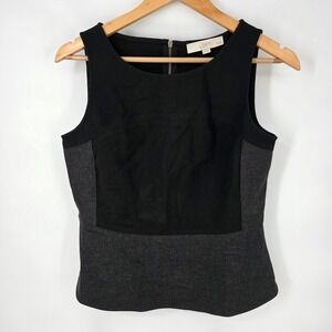 LOFT Ann‎ Taylor Colorblock Peplum Top Women 10P Black Grey Sleeveless Zip Back